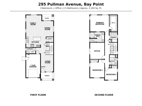 Floor plan for 3 beds, 2.5 baths, 2194 sqft